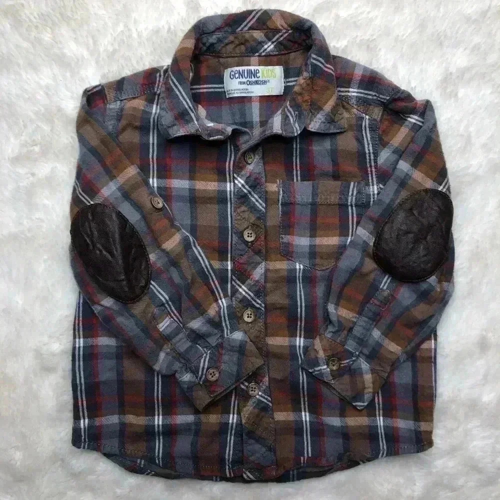 OshKosh Brown/Grey Plaid Button Up Shirt Size 3T